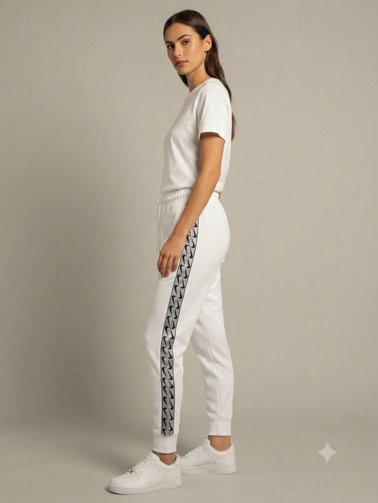 Nike Pants - Nike Women's Size Small White Joggers Sweatpants Repeated Swoosh Logo Side Tape